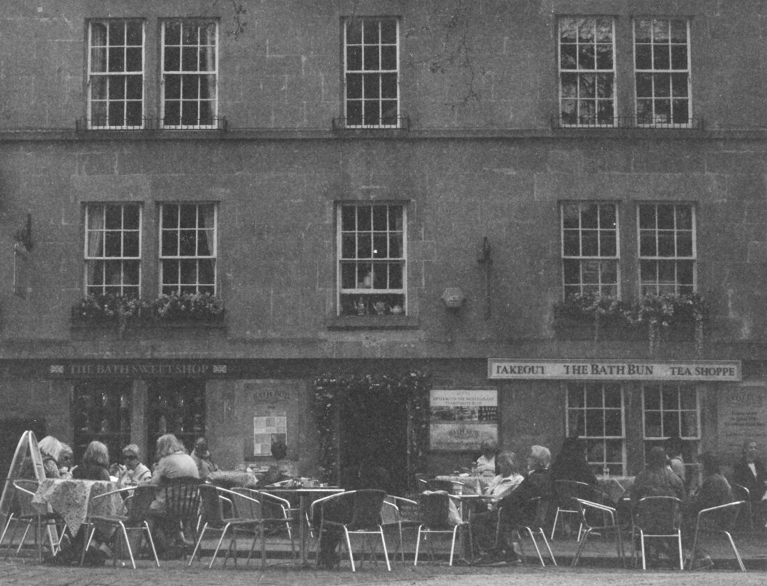 Tea in Bath - shot with Bronica ETRS on Foma Action ISO400 120 roll film, hand-printed on Ilford Multigrade RC Pearl 8"x10" paper. England 2025.